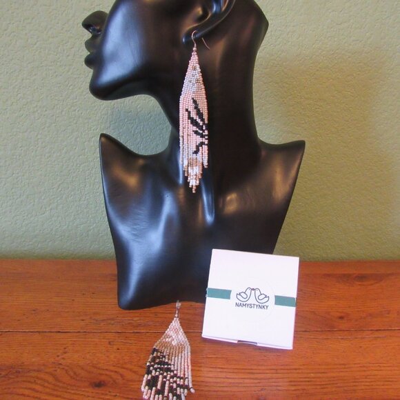 Beautiful Namystynky Etsy Artisan Floral Abstract Long Czech Beaded Earrings - Picture 11 of 15